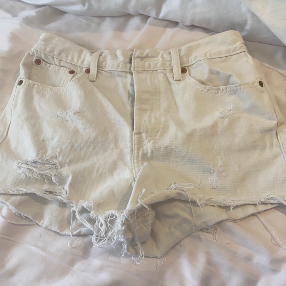 White Levi cutoff shorts
